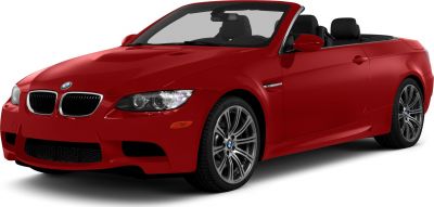 Red convertible front view with sporty alloy wheels