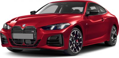 Sporty front view with distinctive LED headlights and aggressive grille