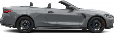 Side profile of a sleek convertible with sporty alloy wheels and open roof