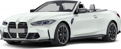 Open-top convertible with aggressive front grille and sporty black wheels.