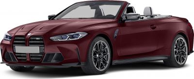 Front and side view of a sporty convertible with open roof
