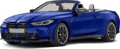 Front side view of a convertible with distinctive kidney grille and modern headlights