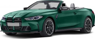 Front angle with kidney grille and open roof convertible