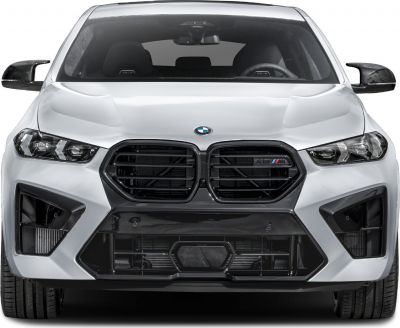 Black kidney grille and LED headlights front view.