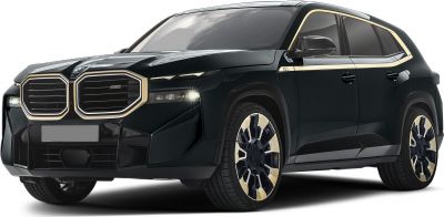 Large kidney grille and distinctive alloy wheels on black SUV