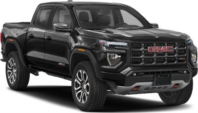Front angle view showing bold AT4 grille and alloy wheels in black finish