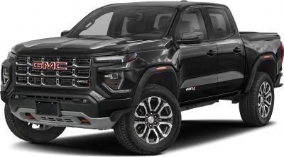 Black pickup truck, crew cab, bold grille, AT4 trim