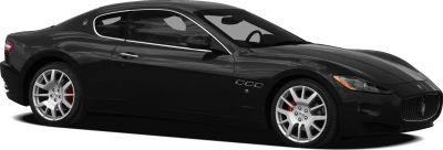 Sleek black coupe with sporty alloy wheels and distinctive front grille