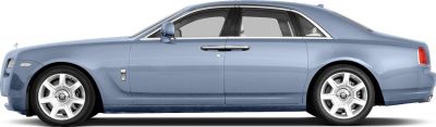 Luxury sedan sleek side view with distinctive alloy wheels and extended wheelbase.