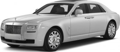 Silver luxury sedan with vertical-slat grille and Spirit of Ecstasy ornament
