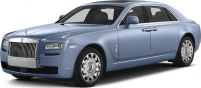 Front side view of luxury sedan with iconic grille and premium wheels.