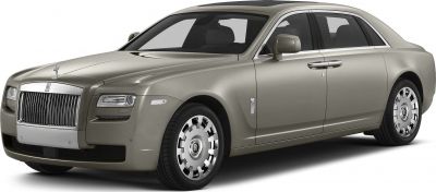 Luxury sedan front side profile with iconic grille and premium wheels