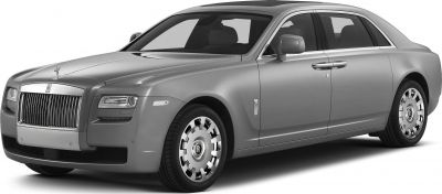 Luxury sedan front side view with chrome grille and distinctive wheels
