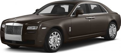 Luxury sedan with vertical slat grille and iconic hood ornament