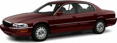 Side profile of a burgundy full-size sedan with four doors and distinctive styling