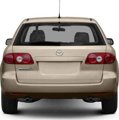 Rear view of a station wagon featuring dual tail lights and a hatchback design.