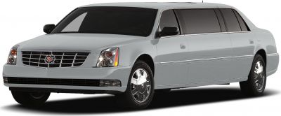 Silver limousine with extended body, chrome wheels, and signature front grille
