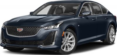 Front and side view of dark blue luxury sedan with updated grille and headlights.
