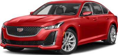 Red sedan with mesh grille, LED headlights, and aerodynamic body