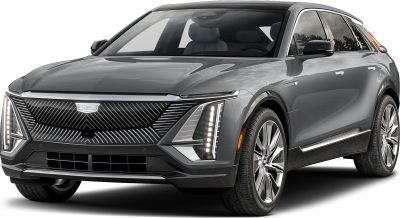 Front view of a sleek luxury SUV with distinctive vertical LED headlights and futuristic grille.
