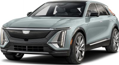 Front view of electric SUV with vertical LED headlights and futuristic patterned grille