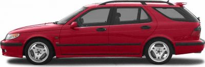 Red station wagon side view with alloy wheels and roof rails