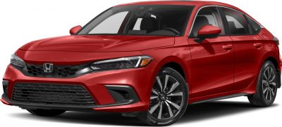 Red compact sedan with sleek LED headlamps and honeycomb grille