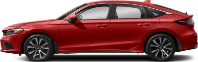 Side profile of a red sleek sedan with modern alloy wheels