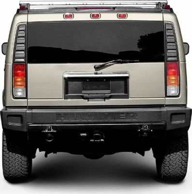 Rear view of heavy-duty SUV with distinct tail lights and bumper
