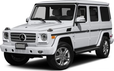 Boxy front three-quarter view of a luxury SUV with round headlights and prominent grille