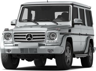 Front view with grille and round headlights of large SUV