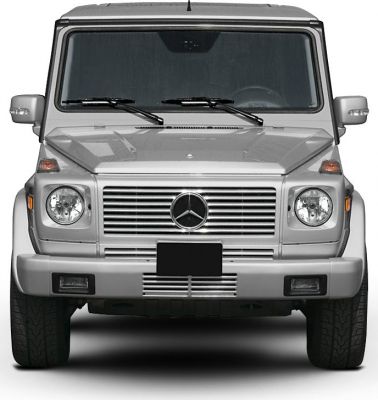 Front view of iconic SUV with rectangular grille and round headlights