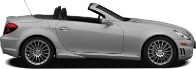 Side profile of a sleek convertible with alloy wheels and open roof