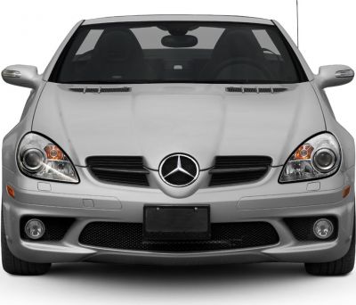 Front view with headlights, grille, and sporty bumper