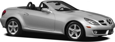 Silver convertible roadster seen from front-side angle with alloy wheels