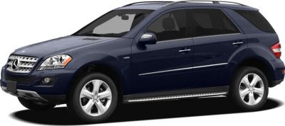 Side profile of dark blue mid-size luxury SUV with chrome accents and five-spoke wheels