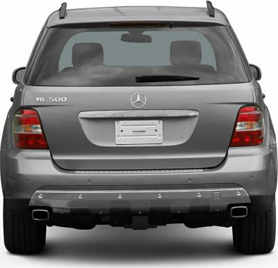 Rear view of an SUV with dual exhausts and roof rails