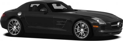 Black sports coupe with distinctive alloy wheels and side vents