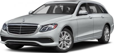 Silver luxury wagon front view, LED headlights and alloy wheels