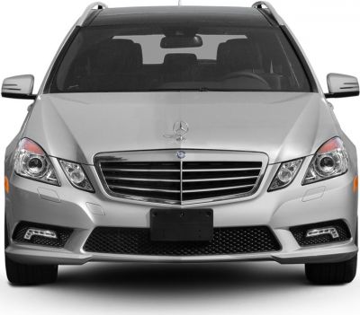 Front view with chrome grille and headlights