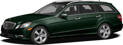 Side profile of a sleek dark green station wagon with roof rails.