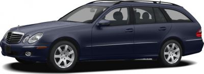 Blue mid-size station wagon with elongated rear cargo space and five doors