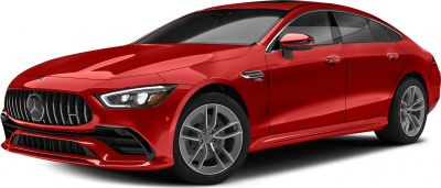 Sporty red luxury sedan with bold grille and alloy wheels