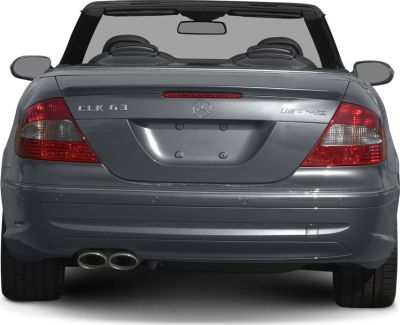 Rear view of a luxury convertible with taillights and dual exhaust