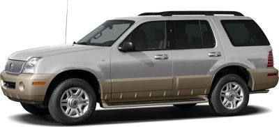 Two-tone SUV side profile with roof rails and running boards