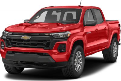 Front view of pickup truck with crew cab and short box design