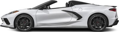 Side profile of a convertible mid-engine sports car with black alloy wheels