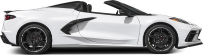 Side profile of a white convertible sports car with aerodynamic design and black wheels