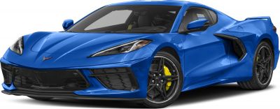 Blue sports coupe with sharp aerodynamic lines and yellow brake calipers