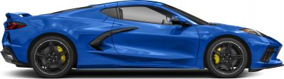 Side profile of a mid-engine coupe with black wheels and yellow brake calipers